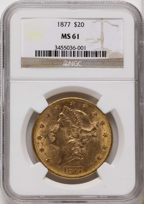Bullionshark 1877 $20 Gold Liberty Double Eagle NGC MS61 - HAT789201019 