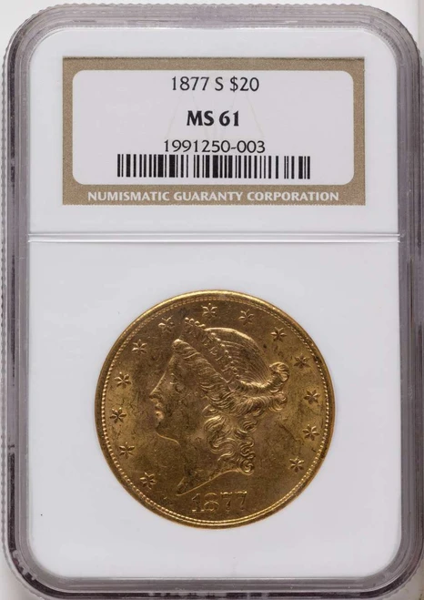 Bullionshark 1877-S $20 Gold Liberty Double Eagle NGC MS61 - HAT790944015 