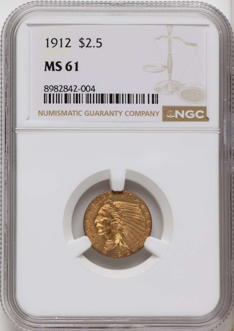 Bullionshark 1912 $2.5 Indian Gold Quarter Eagle Coin NGC MS61 - HAT789643045 