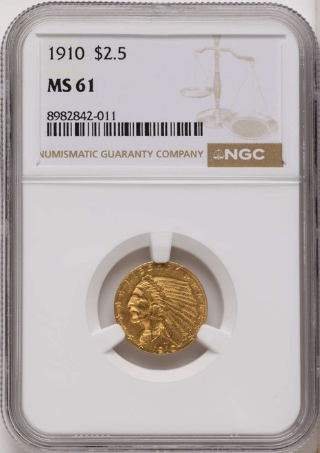 Bullionshark 1910 $2.5 Indian Gold Quarter Eagle Coin NGC MS61 - HAT789643018 