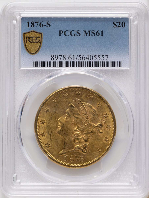 1876-S $20 Gold Liberty Double Eagle PCGS MS61 coin front image
