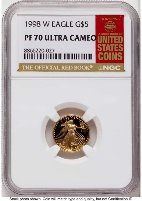 1998-W $5 Proof 1/10 oz American Gold Eagle Coin NGC PF70 UCAM coin front image