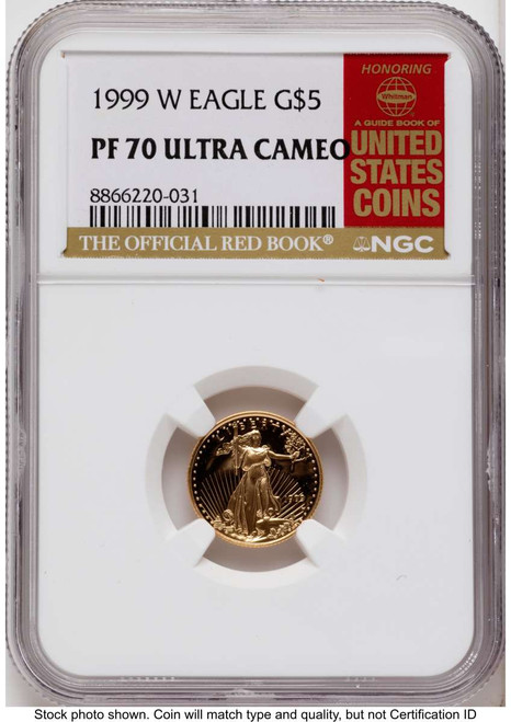 Bullionshark 1999-W $5 Proof 1/10 oz American Gold Eagle Coin NGC PF70 UCAM - HAT790187113 