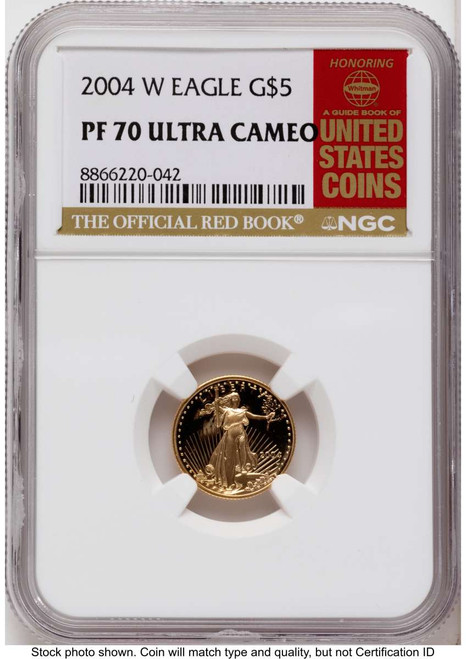 2004-W $5 Proof 1/10 oz American Gold Eagle Coin NGC PF70 UCAM coin front image