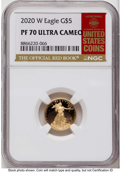 Bullionshark 2020-W $5 Proof 1/10 oz American Gold Eagle Coin NGC PF70 UCAM    One- - HAT790187128 