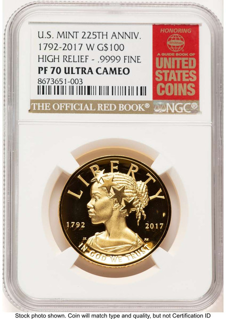 2017-W $100 Gold High Relief Coin NGC MS70 UCAM    American Liberty coin front image