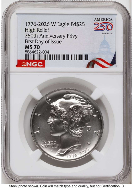 2026-W $25 Palladium Eagle Coin NGC MS70 - Liberty Bell 250 Privy coin front image