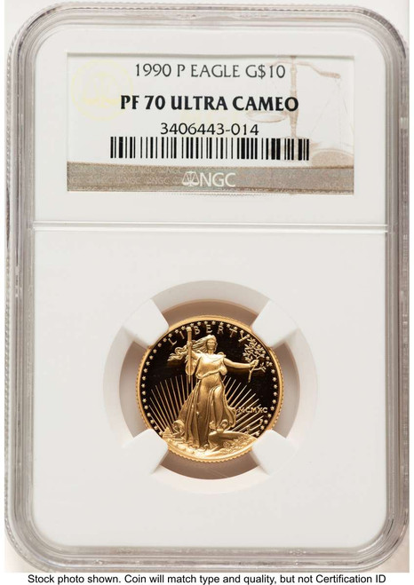 Bullionshark 1990-P $10 Proof 1/4 oz American Gold Eagle Coin NGC PF70 UCAM - HAT791152007 