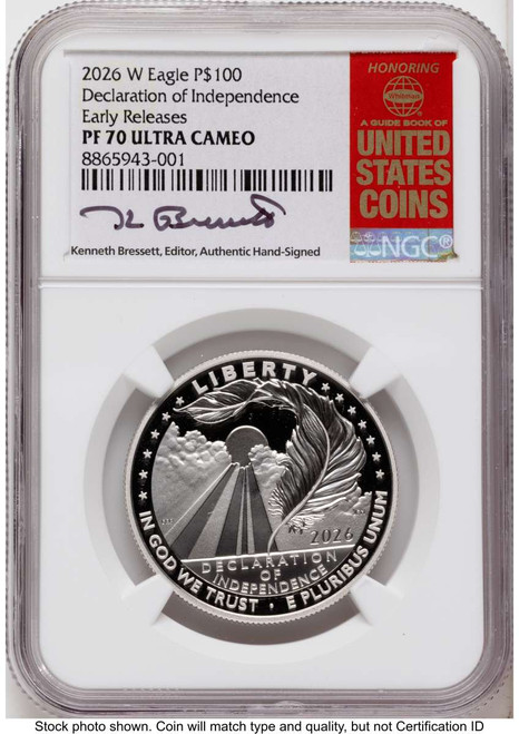 2026-W $100 Proof Modern Bullion Coin NGC PF70   One-Ounce Platinum Eagle - Declaration of Independence - First Day of Issue coin front image