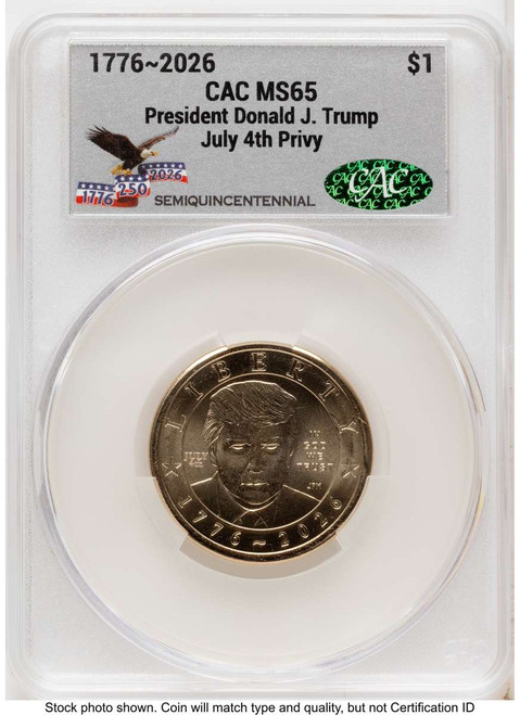 Bullionshark 2026 $1 Modern Bullion Coin CACG MS65   Donald J. Trump Semiquincentennial - July 4th Privy - HAT525414908 