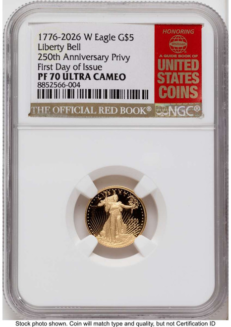 2026-W G$5 Proof 1/10 oz American Gold Eagle Coin NGC PF70 UCAM - Liberty Bell 250 Privy coin front image
