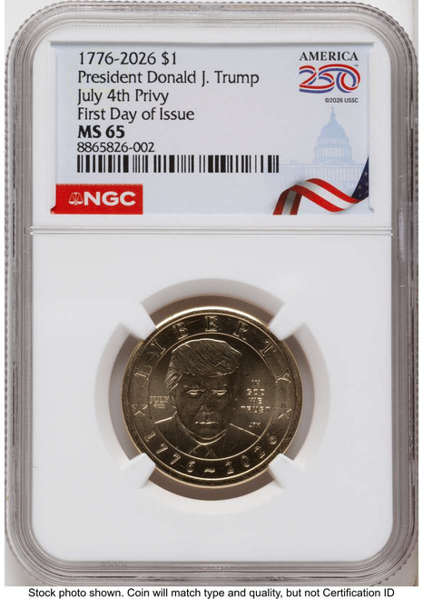 Bullionshark 2026 $1 Modern Bullion Coin NGC MS65   Donald J. Trump Semiquincentennial - July 4th Privy - HAT791469006 