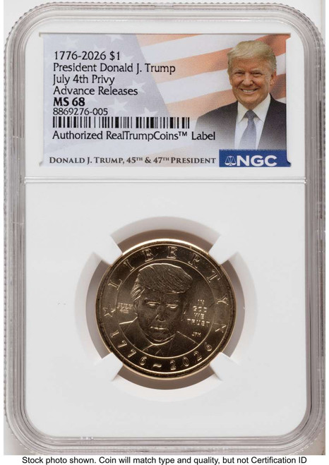 Bullionshark 2026 $1 Modern Bullion Coin NGC MS68   Donald J. Trump Semiquincentennial - July 4th Privy - HAT791469014 