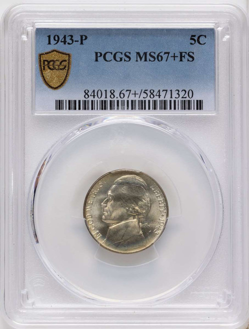 Bullionshark 1943-P 5C Jefferson Nickel Coin PCGS MS67  + - HAT790542018 