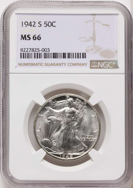 Bullionshark 1942-S 50C Walking Liberty Half Dollar Coin NGC MS66 - HAT790585006 