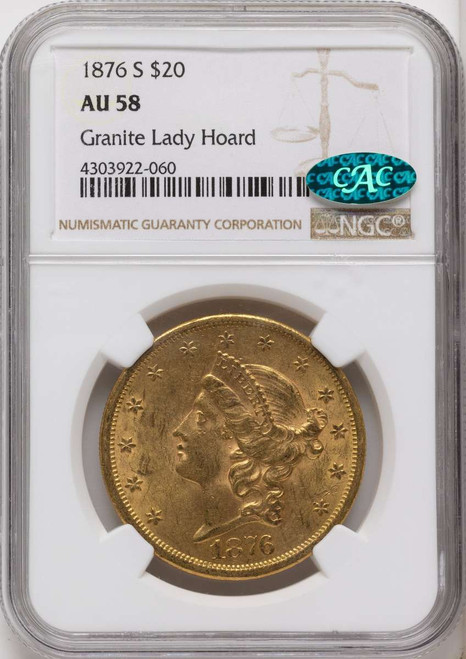 Bullionshark 1876-S $20 Gold Liberty Double Eagle NGC AU58  CAC - HAT791209003 