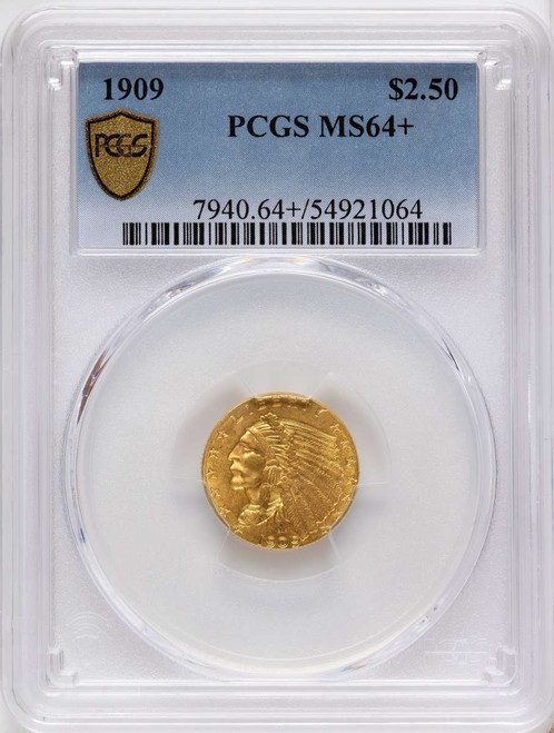 Bullionshark 1909 $2.5 Indian Gold Quarter Eagle Coin PCGS MS64  + - HAT787657004 