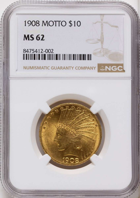 Bullionshark 1908 $10 Indian Gold Eagle Coin NGC MS62   Motto - HAT790451011 