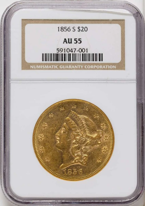 Bullionshark 1856-S $20 Gold Liberty Double Eagle NGC AU55 - HAT790618005 