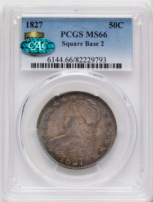 Bullionshark 1827 50C Bust Half Dollar Coin PCGS MS66  CAC  Square Base 2 - HAT791088002 