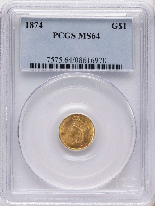 Bullionshark 1874 G$1 Gold Dollar Coin PCGS MS64 - HAT791291004 