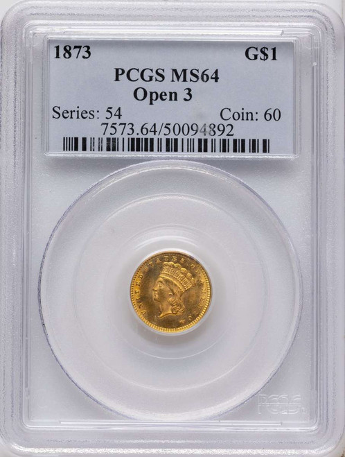 Bullionshark 1873 G$1 Gold Dollar Coin PCGS MS64   Open 3 - HAT791291002 