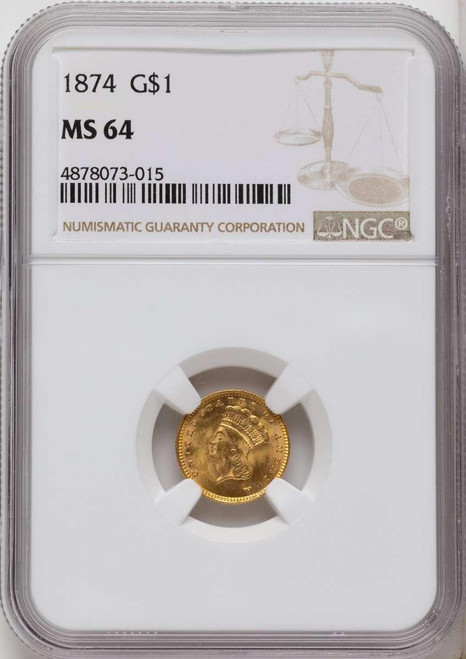 Bullionshark 1874 G$1 Gold Dollar Coin NGC MS64 - HAT791291001 
