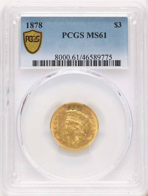 Bullionshark 1878 $3 Three Dollar Gold  Coin PCGS MS61 - HAT790205013 
