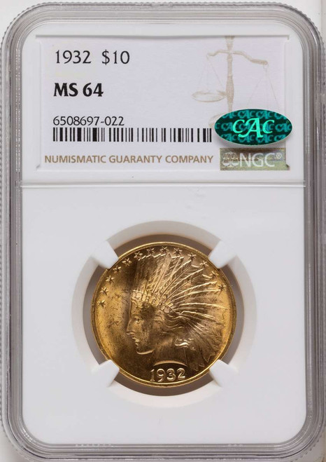 Bullionshark 1932 $10 Indian Gold Eagle Coin NGC MS64  CAC - HAT790573027 