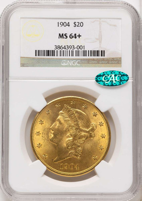 1904 $20 Gold Liberty Double Eagle NGC MS64  CAC + coin front image