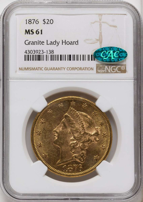 Bullionshark 1876 $20 Gold Liberty Double Eagle NGC MS61  CAC - HAT791088037 