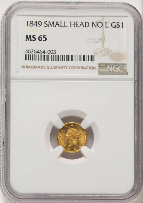 Bullionshark 1849 G$1 Gold Dollar Coin NGC MS65   No L - HAT788141034 