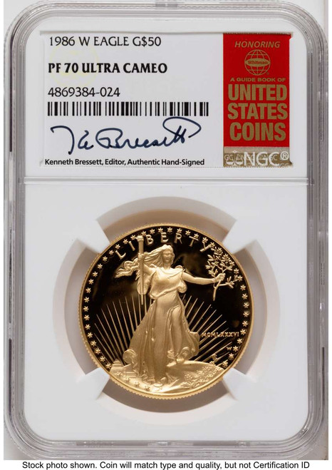 Bullionshark 1986-W G$50 Proof 1 oz American Gold Eagle Coin NGC PF70 UCAM - HAT791152001 