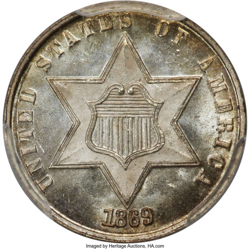 Bullionshark 1869 3CS Three Cent Silver Coin PCGS MS66  + - HAT791027005 
