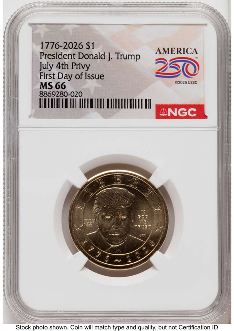 Bullionshark 2026 $1 Modern Bullion Coin NGC MS66   Donald J. Trump Semiquincentennial - July 4th Privy - HAT791469114 