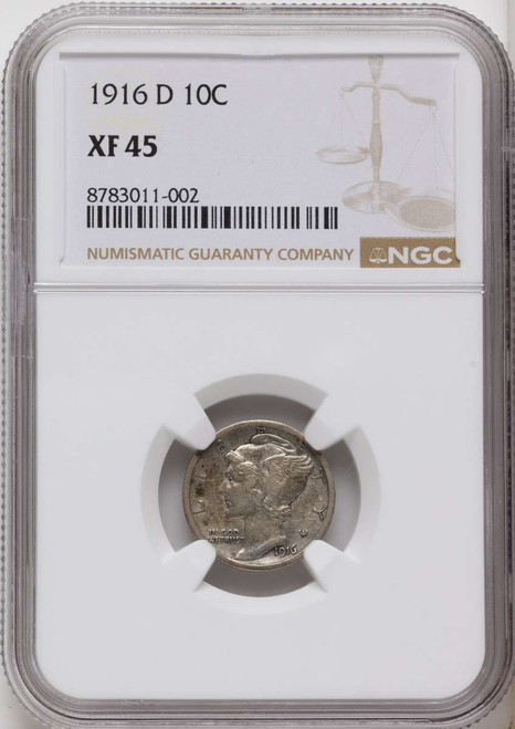 Bullionshark 1916-D 10C Mercury Dime Coin NGC XF45 - HAT790510008 