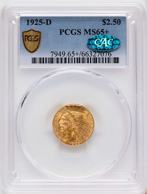 Bullionshark 1925-D $2.5 Indian Gold Quarter Eagle Coin PCGS MS65  CAC + - HAT788100013 