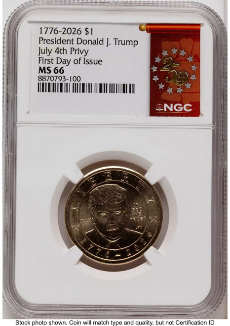 Bullionshark 2026 $1 Modern Bullion Coin NGC MS66   Donald J. Trump Semiquincentennial - July 4th Privy - HAT791466062 