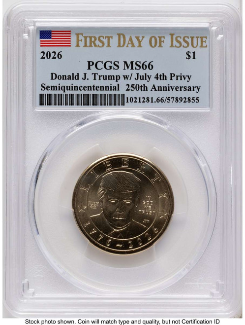 Bullionshark 2026 $1 Modern Bullion Coin PCGS MS66   Donald J. Trump Semiquincentennial - July 4th Privy - HAT791453061 