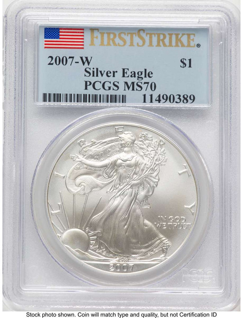 Bullionshark 2007-W S$1 Burnished American Silver Eagle Coin PCGS MS70 - First Strike - HAT506806008 