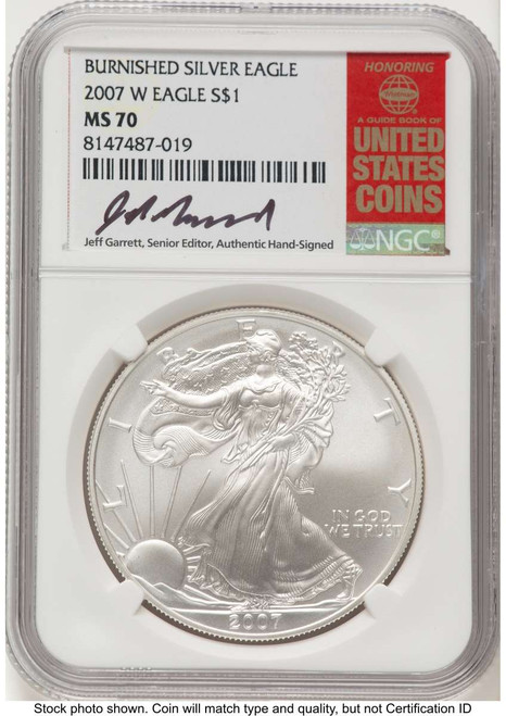 2007-W S$1 Burnished American Silver Eagle Coin NGC MS70 coin front image
