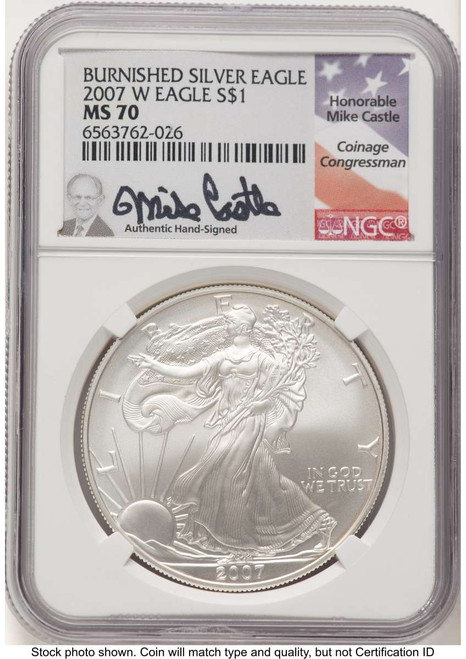 Bullionshark 2007-W S$1 Burnished American Silver Eagle Coin NGC MS70 - HAT755619033 