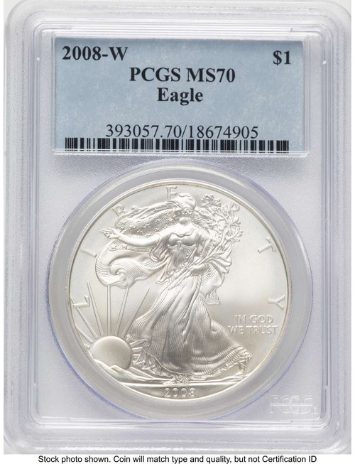 2008-W S$1 Burnished American Silver Eagle Coin PCGS MS70 coin front image