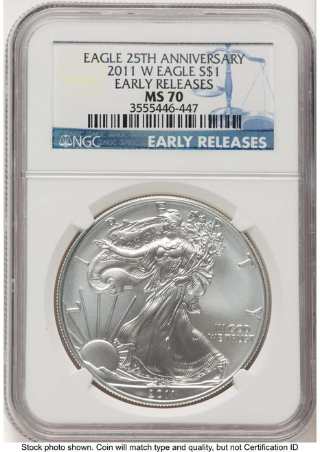 Bullionshark 2011-W S$1 Burnished American Silver Eagle Coin NGC MS70 - First Strike - HAT769507100 