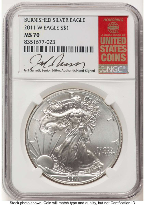 2011-W S$1 Burnished American Silver Eagle Coin NGC MS70 coin front image