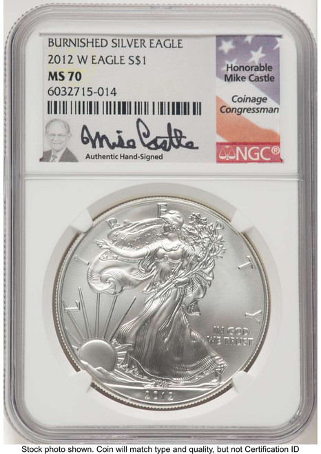 2012-W S$1 Burnished American Silver Eagle Coin NGC MS70 coin front image