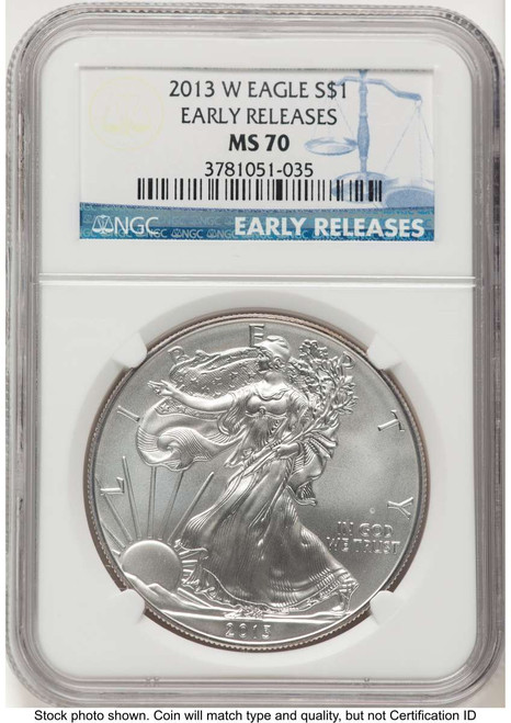 Bullionshark 2013-W S$1 Burnished American Silver Eagle Coin NGC MS70 - HAT778752168 