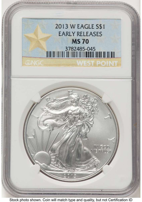 2013-W S$1 Burnished American Silver Eagle Coin NGC MS70 - First Strike coin front image
