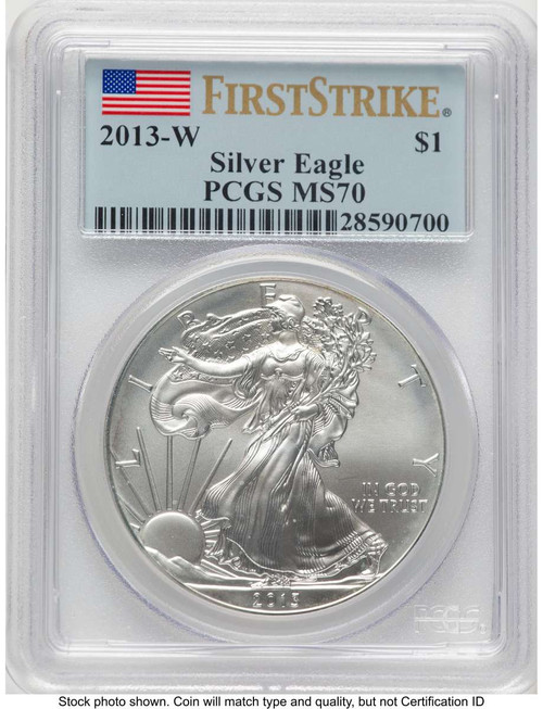 2013-W S$1 Burnished American Silver Eagle Coin PCGS MS70 - First Strike coin front image