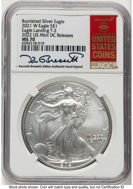 2021-W S$1 Burnished American Silver Eagle Coin NGC MS70 UCAM - Type Two coin front image
